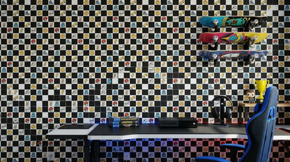 Skateboard Doodle Wallpaper Checkered Black And White Pattern