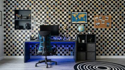 Skateboard Doodle Wallpaper Checkered Black And White Pattern