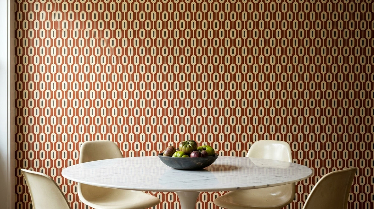 Chain Link Oval Wallpaper Terracotta Mid Century Modern Geometric
