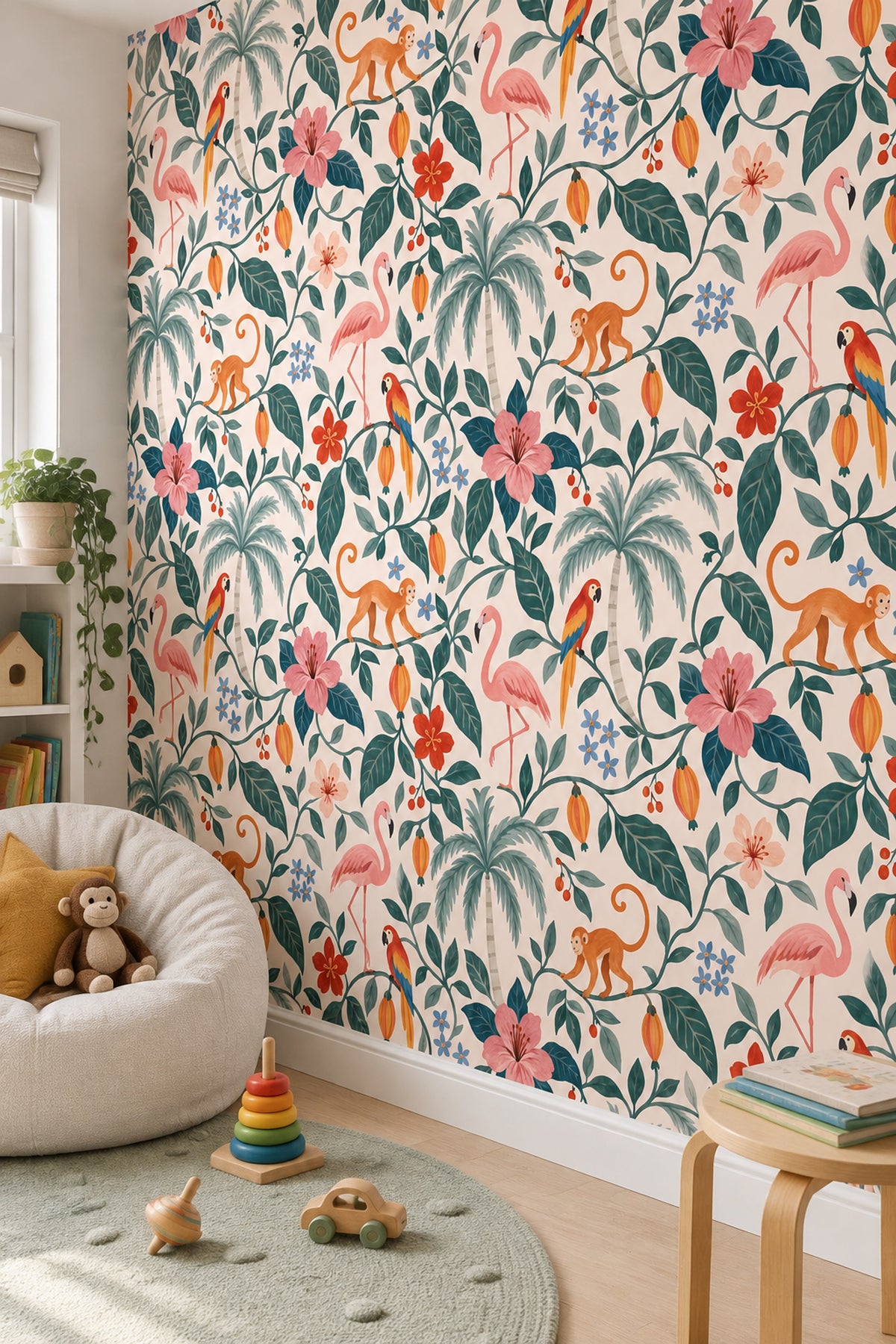 Flamingo Jungle Wallpaper Pink Botanical Pattern