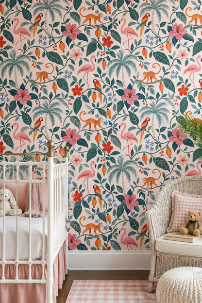 Flamingo Jungle Wallpaper Pink Botanical Pattern
