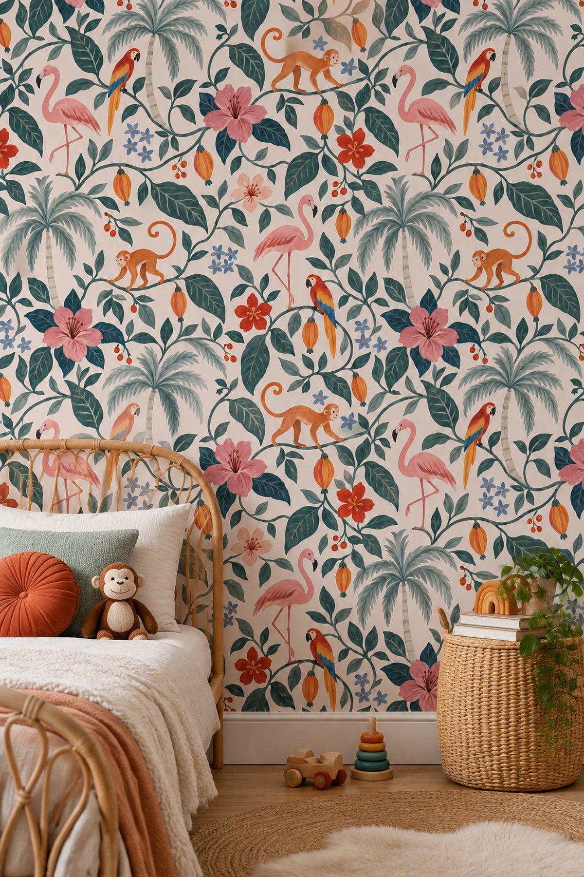 Flamingo Jungle Wallpaper Pink Botanical Pattern