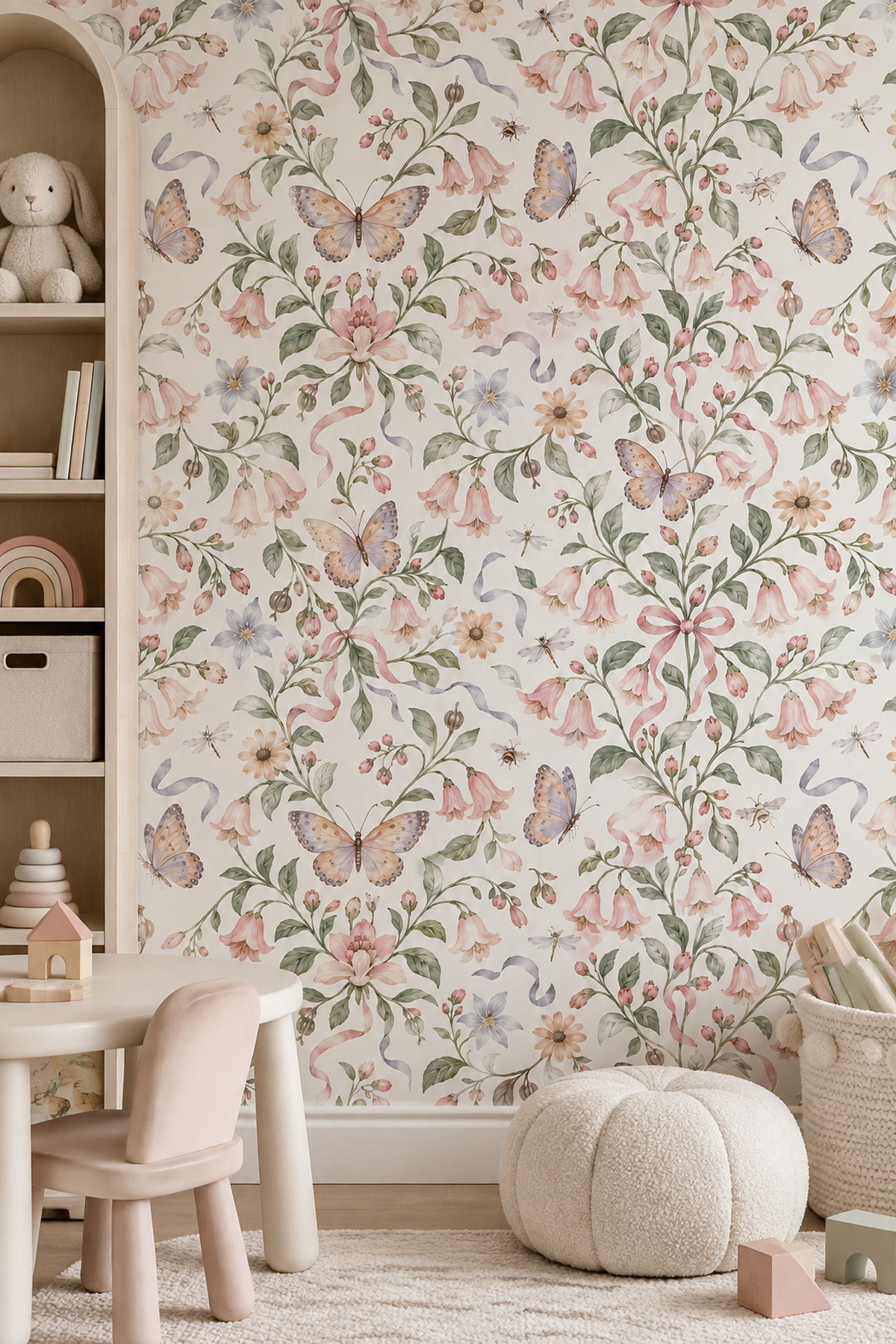 Bellflower And Butterfly Wallpaper Pastel Watercolor Garden