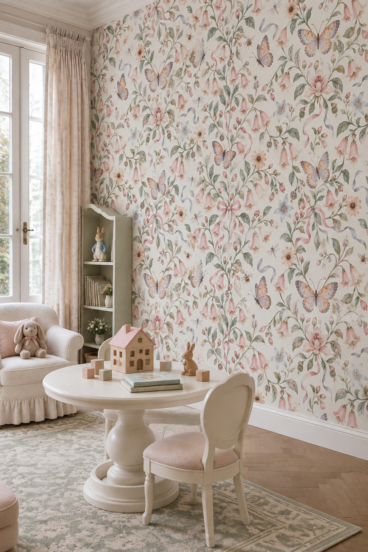 Bellflower And Butterfly Wallpaper Pastel Watercolor Garden