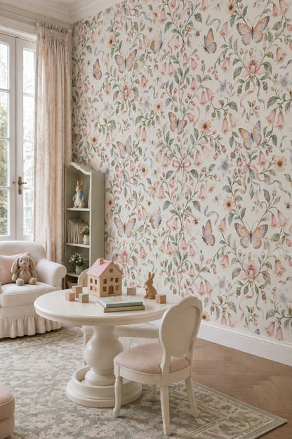 Bellflower And Butterfly Wallpaper Pastel Watercolor Garden