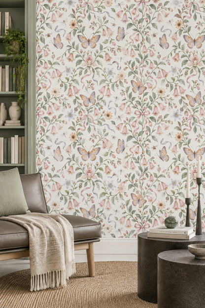 Bellflower And Butterfly Wallpaper Pastel Watercolor Garden