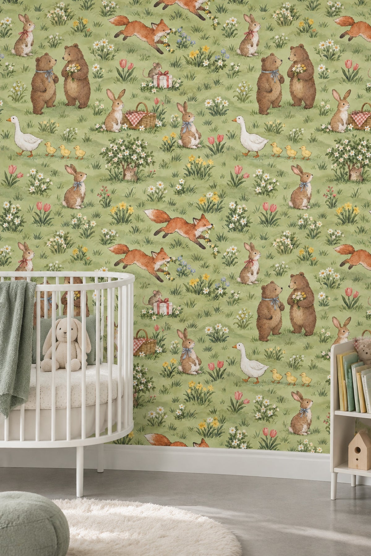 Woodland Animals Wallpaper Watercolor Meadow Pattern