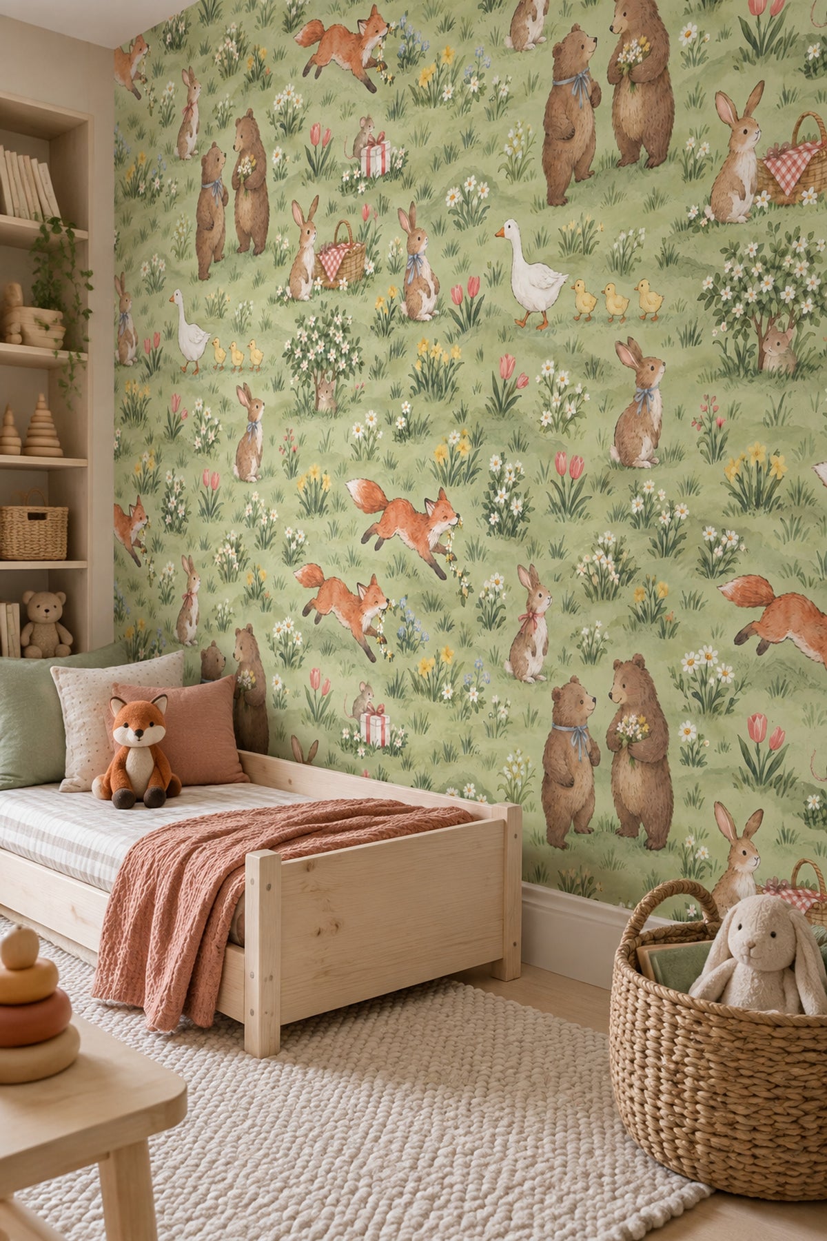 Woodland Animals Wallpaper Watercolor Meadow Pattern