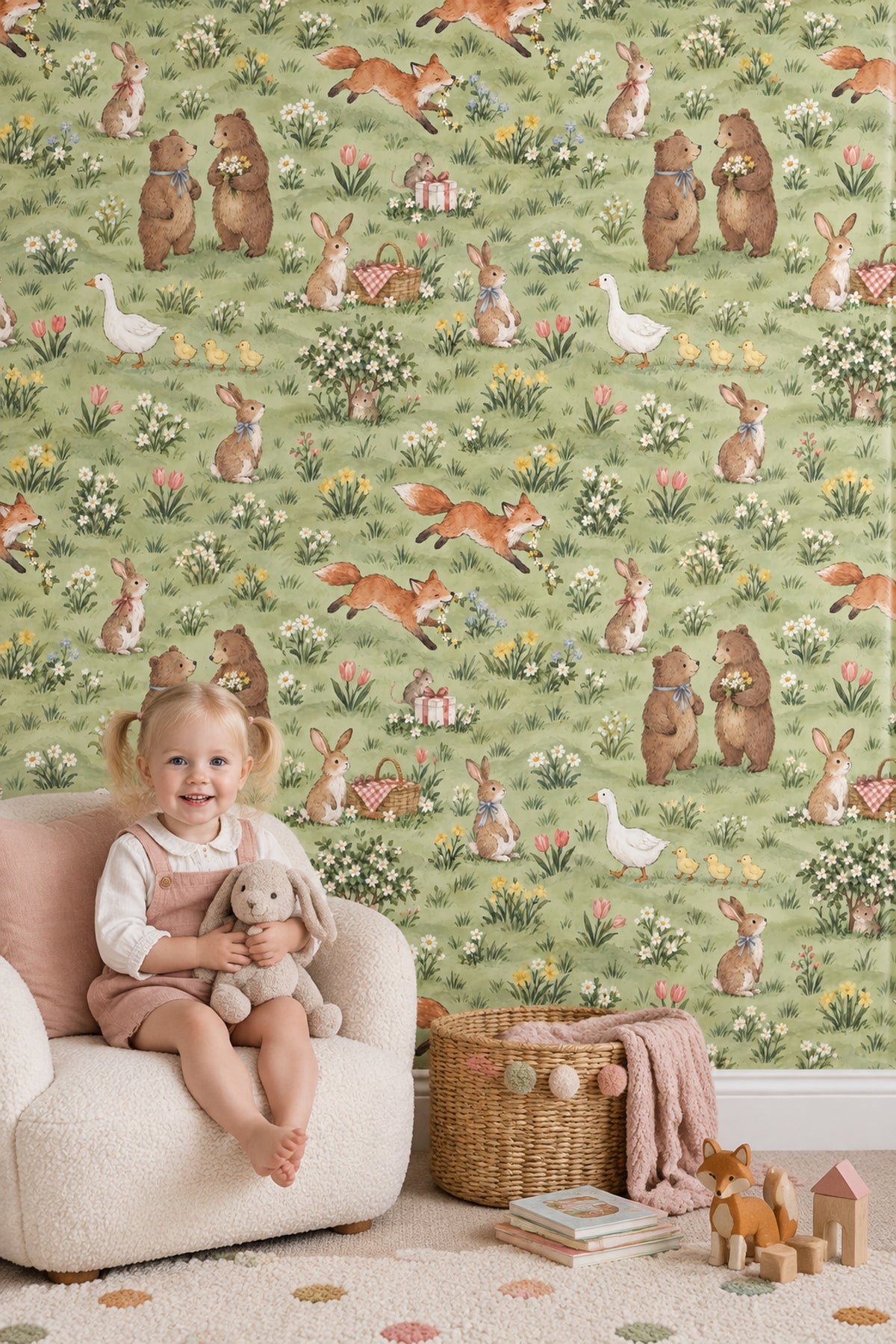 Woodland Animals Wallpaper Watercolor Meadow Pattern