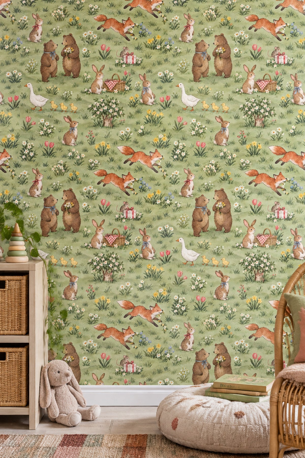 Woodland Animals Wallpaper Watercolor Meadow Pattern