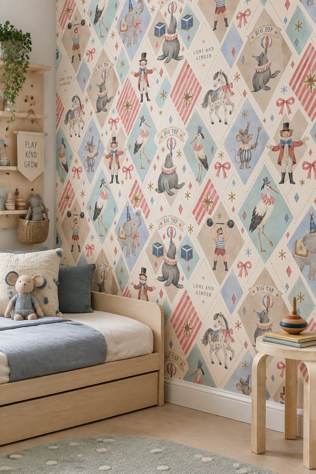 Circus Animals Wallpaper Pastel Argyle Pattern