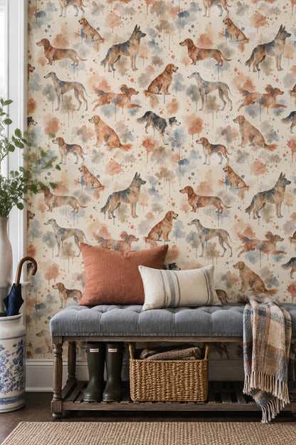 Watercolor Dogs Wallpaper Paint Splatter Pattern On Ivory Background