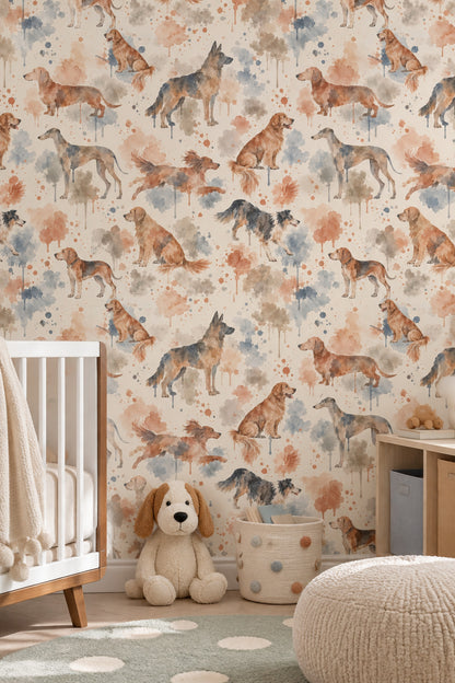 Watercolor Dogs Wallpaper Paint Splatter Pattern On Ivory Background