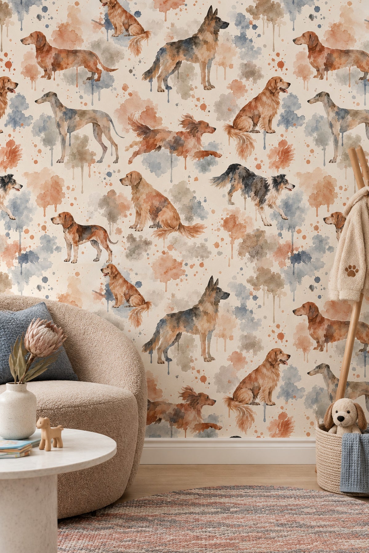 Watercolor Dogs Wallpaper Paint Splatter Pattern On Ivory Background