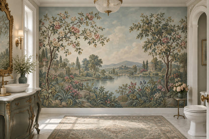 Romantic Garden Landscape Wallpaper Cloudy Sky Wall Mural