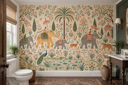 Indian Garden Elephants Wallpaper Mughal Inspired Wall Mural