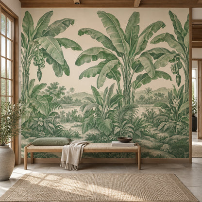 Vintage Tropical Jungle Wallpaper Toile Landscape Wall Mural