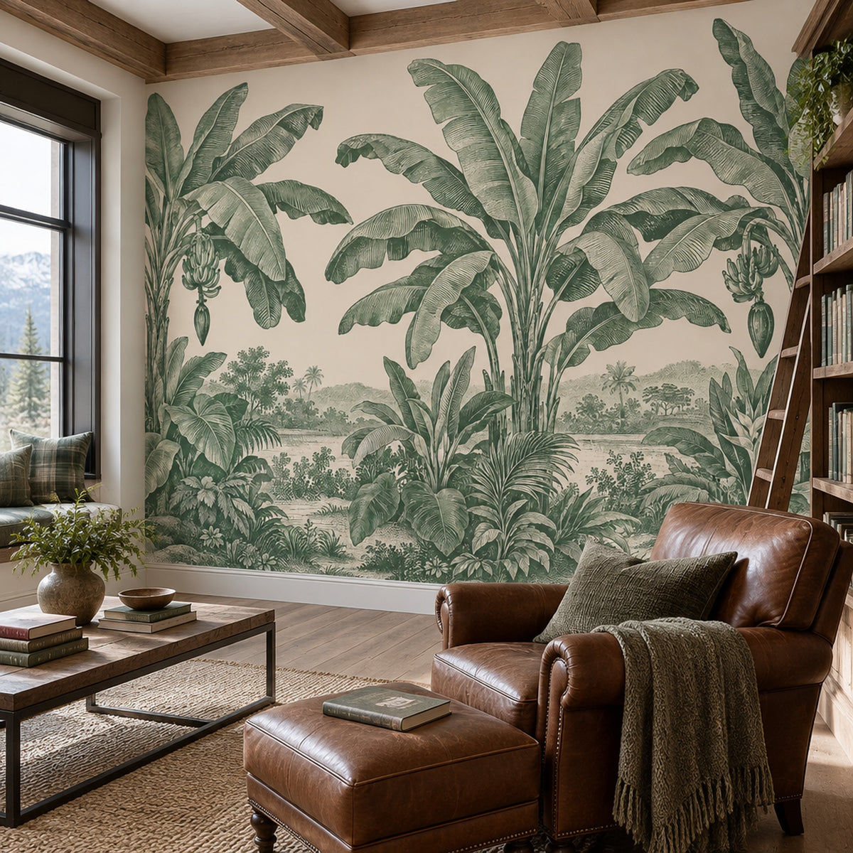 Vintage Tropical Jungle Wallpaper Toile Landscape Wall Mural