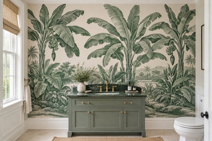 Vintage Tropical Jungle Wallpaper Toile Landscape Wall Mural