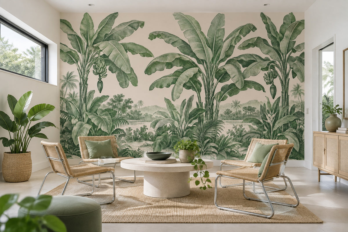 Vintage Tropical Jungle Wallpaper Toile Landscape Wall Mural