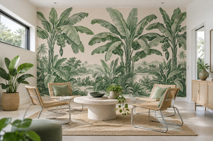 Vintage Tropical Jungle Wallpaper Toile Landscape Wall Mural