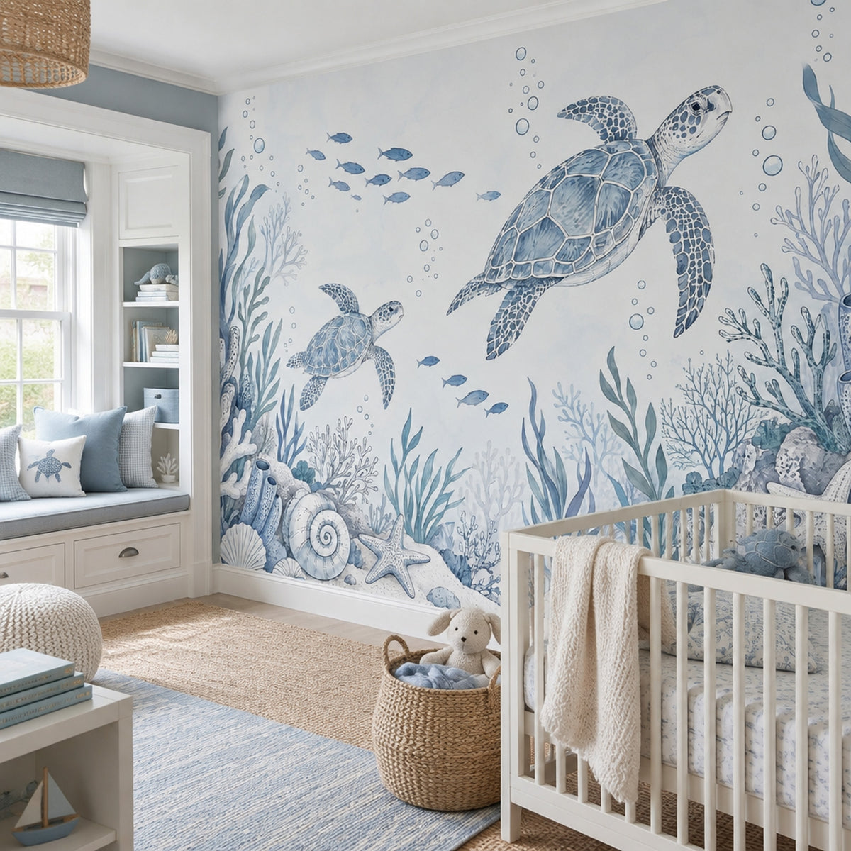 Sea Turtles Wallpaper Blue Watercolor Ocean Wall Mural