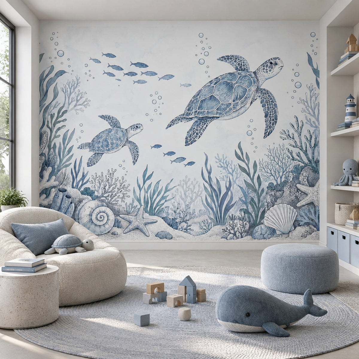 Sea Turtles Wallpaper Blue Watercolor Ocean Wall Mural
