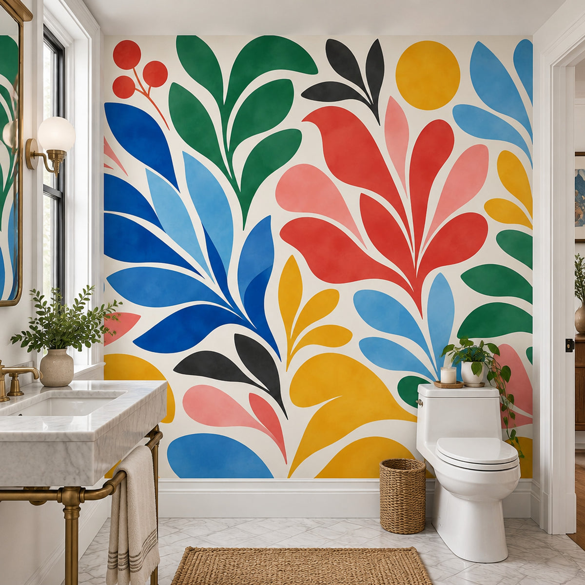 Abstract Botanical Leaves Wallpaper Retro Colorful Wall Mural