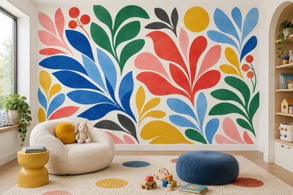 Abstract Botanical Leaves Wallpaper Retro Colorful Wall Mural