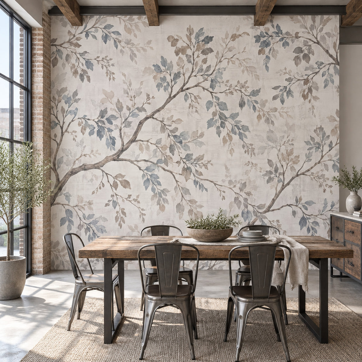 Watercolor Branches Wallpaper Ivory Background Wall Mural