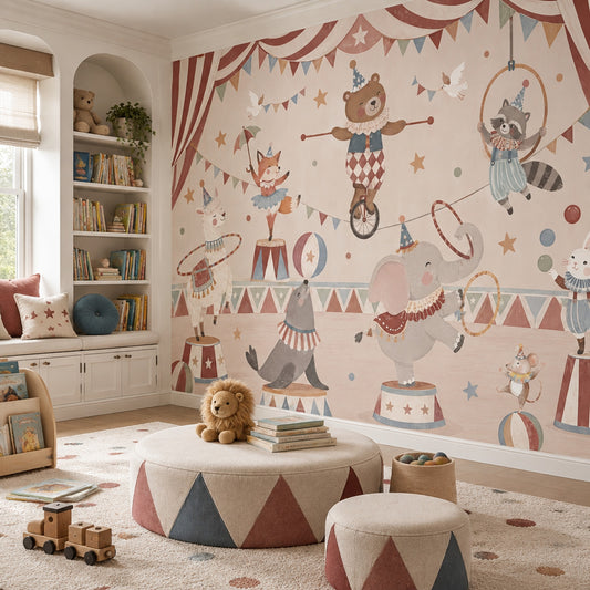 Vintage Circus Animals Wallpaper Watercolor Texture Wall Mural