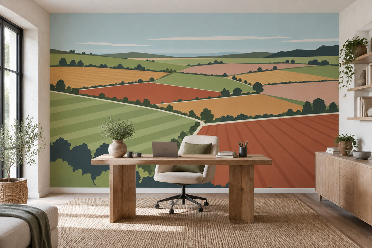 Patchwork Farmland Wallpaper Rolling Hills Wall Mural