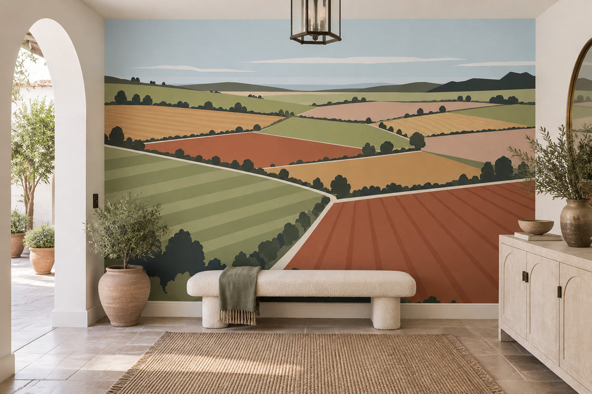 Patchwork Farmland Wallpaper Rolling Hills Wall Mural
