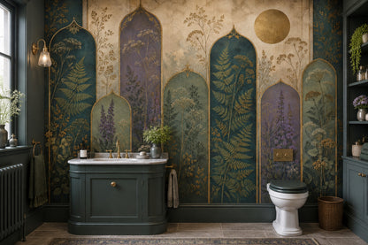 Moroccan Arches Botanical Wallpaper Gold Accents Wall Mural