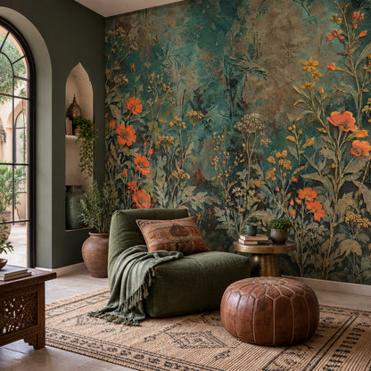 Vintage Wildflower Wallpaper Dark Floral Wall Mural