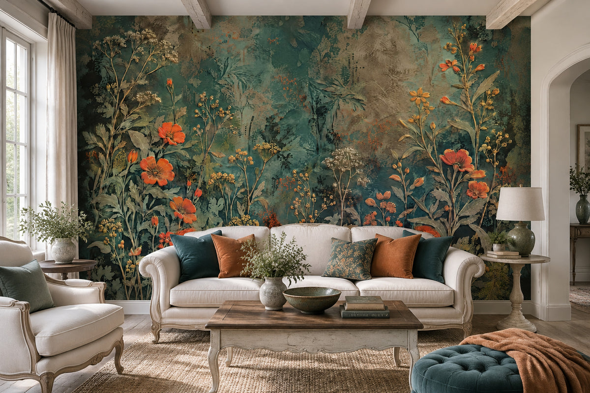 Vintage Wildflower Wallpaper Dark Floral Wall Mural