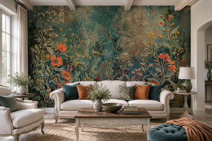 Vintage Wildflower Wallpaper Dark Floral Wall Mural