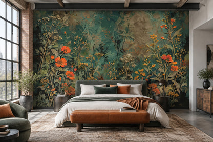 Vintage Wildflower Wallpaper Dark Floral Wall Mural