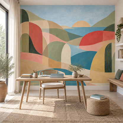 Abstract Coastal Landscape Wallpaper Geometric Hills Wall Mural