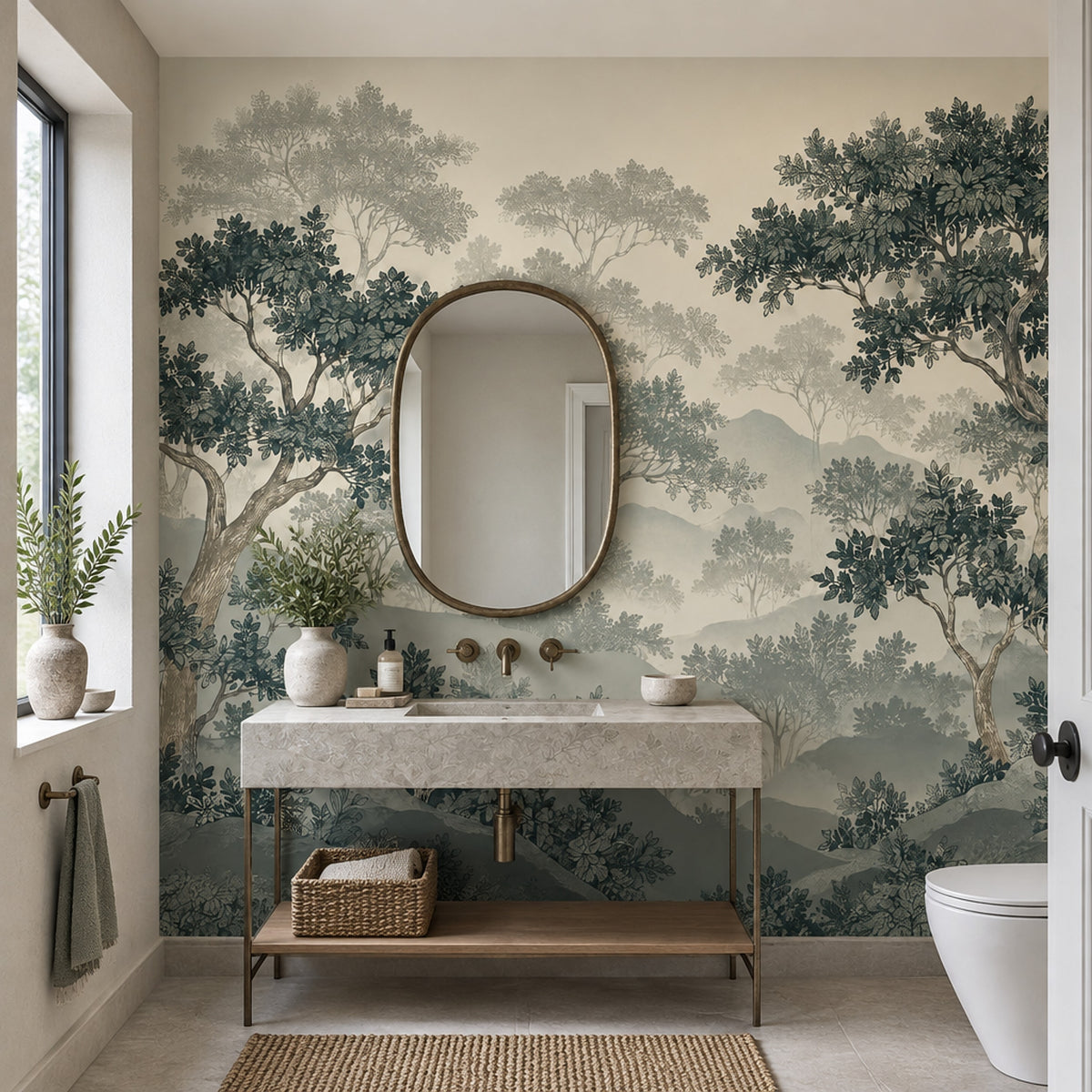Misty Forest Wallpaper Chinoiserie Landscape Wall Mural