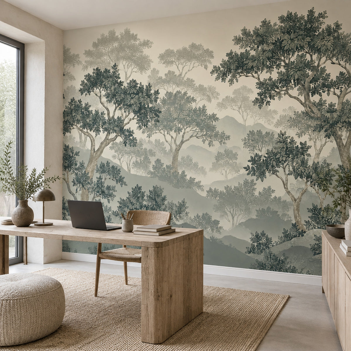 Misty Forest Wallpaper Chinoiserie Landscape Wall Mural