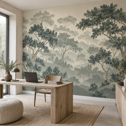 Misty Forest Wallpaper Chinoiserie Landscape Wall Mural