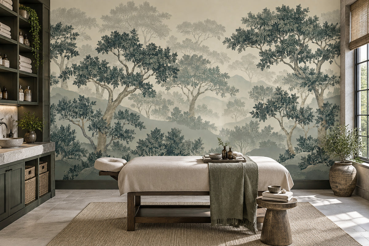 Misty Forest Wallpaper Chinoiserie Landscape Wall Mural
