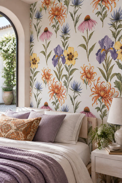 Botanical Wildflower Wallpaper White Background