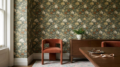 Songbird Branches Wallpaper Dark Sage Botanical Pattern