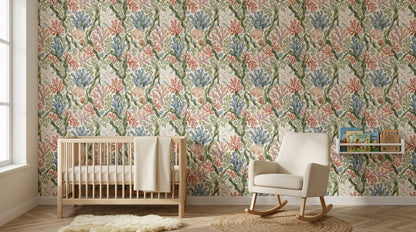Seaweed And Coral Wallpaper Watercolor Coastal Pattern