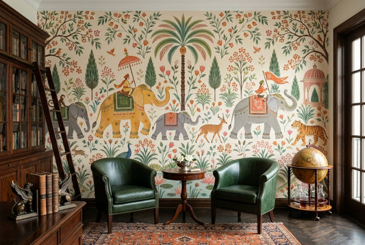 Indian Garden Elephants Wallpaper Mughal Inspired Wall Mural