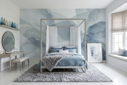 Abstract Watercolor Layers Wallpaper Blue Gray Minimalist Wall Mural