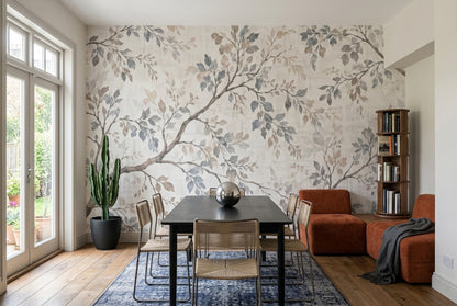 Watercolor Branches Wallpaper Ivory Background Wall Mural