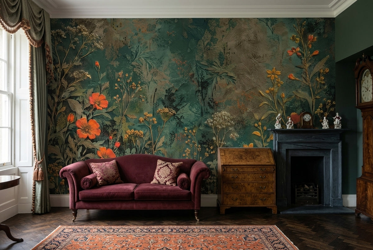 Vintage Wildflower Wallpaper Dark Floral Wall Mural